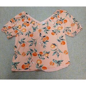 Ann Taylor womens medium boat neck orange printed peach blouse top